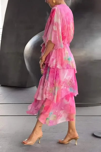 Elegant women's tiered ruffle maxi wrap dress, ideal for formal special occasions.