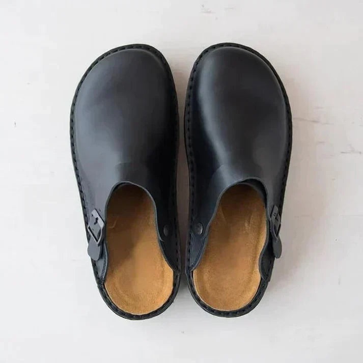 Men's comfort orthopedic clog mules, easy slip-on shoes with adjustable buckle for foot health.