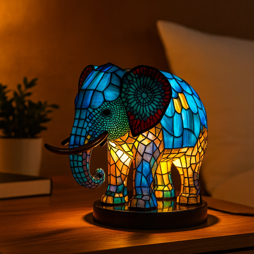 Artistic animal table lamp with stained glass effect, perfect for home decor.