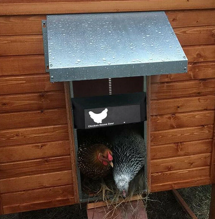 "Automatic chicken coop door system, solar/battery powered, brown variant, durable design, predator-proof, easy installation.