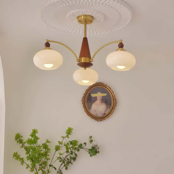 Retro Wood & Brass Chandelier
