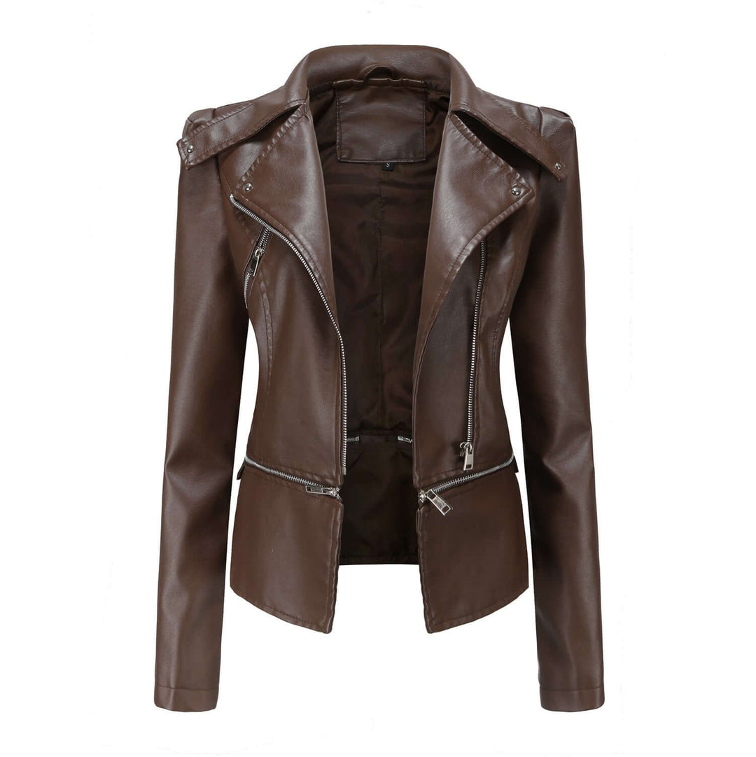 Women's Slim Fit PU Leather Motorcycle Jacket