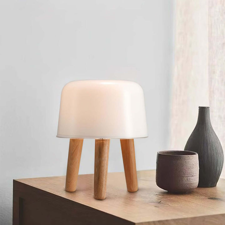 Wooden Tripod Table Lamp with Glass Shade