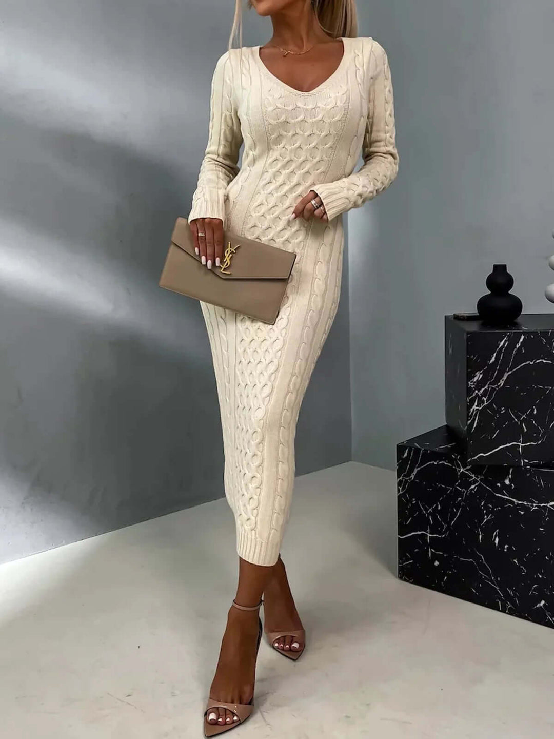 Lace-Back Knit Dress - Winter Dress