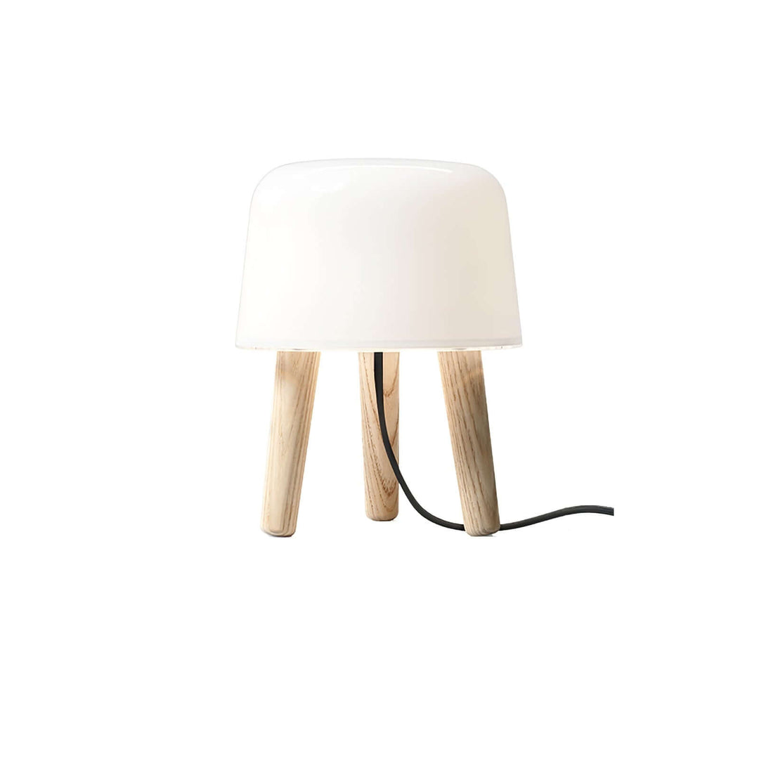 Wooden Tripod Table Lamp with Glass Shade