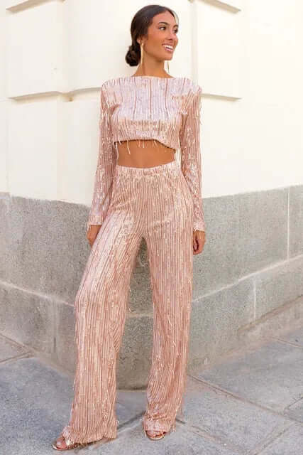 Women's Sequin Crop Top & Trousers Set