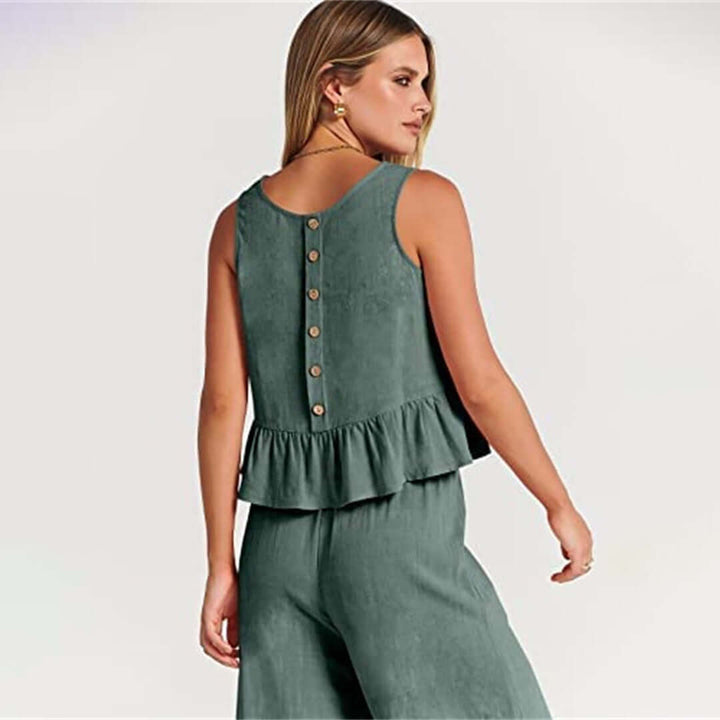 Women's Ruffled Sleeveless Top & Wide-Leg Pants Set