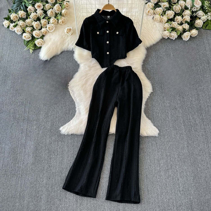 Women's Cropped Top and Wide Leg Trousers Set