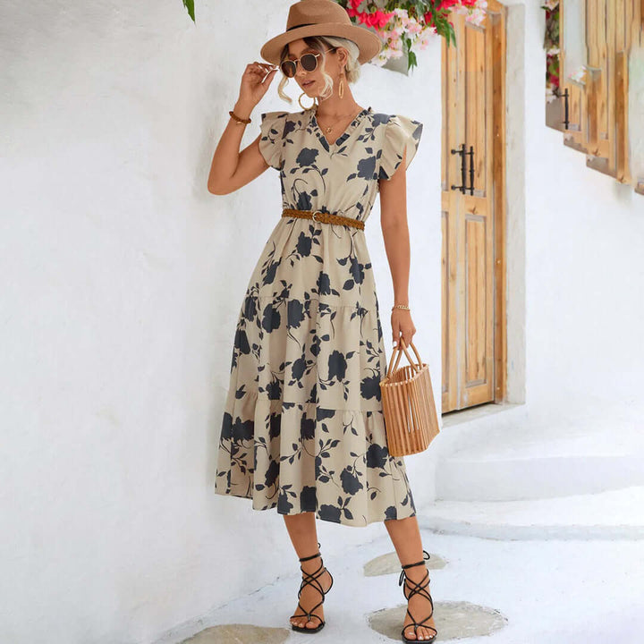 Vintage Midi Dress - Floral Print Dress