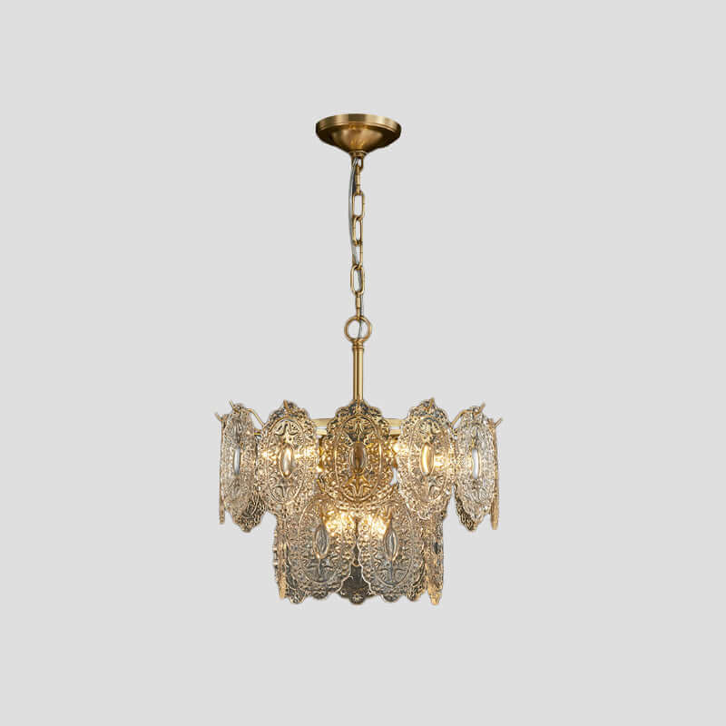Crystal Panel Chandelier, Embossed Lighting Fixture
