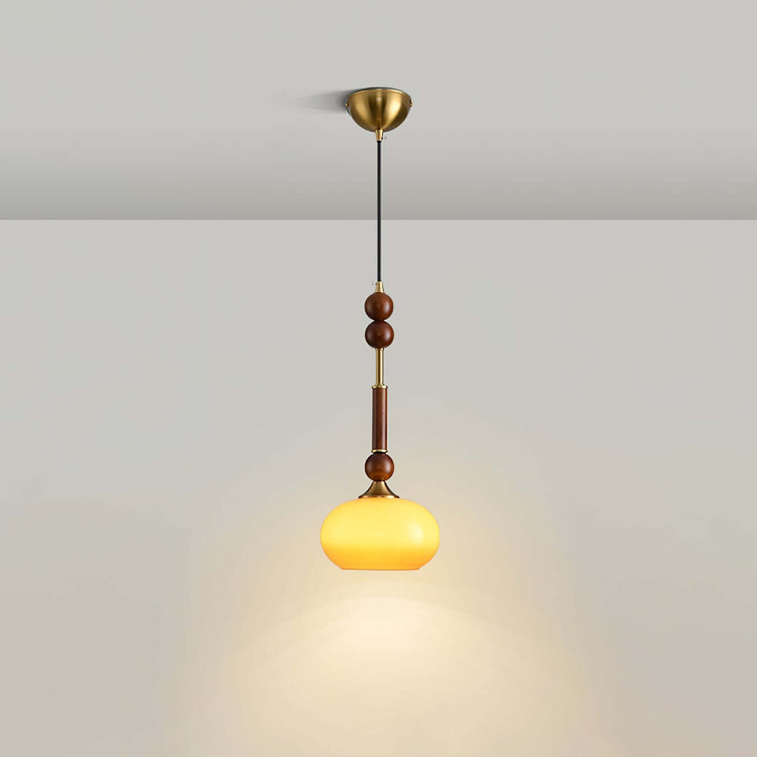 Elegant Glass Pendant Lamp with Wooden & Brass Accents