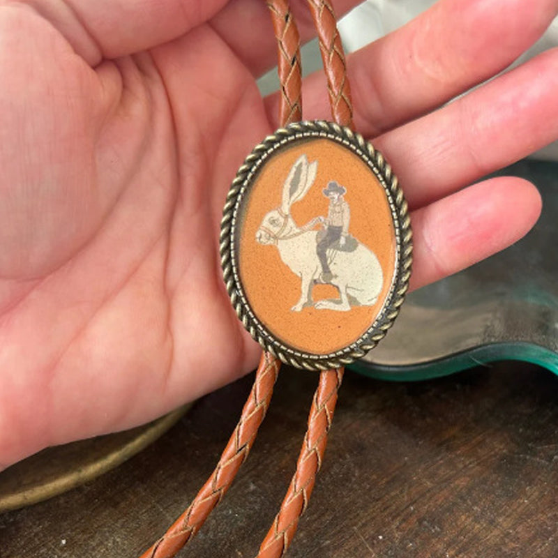 Cowboy accessory: unisex banjo frog bolo tie with western styling, a unique adjustable fashion tie.