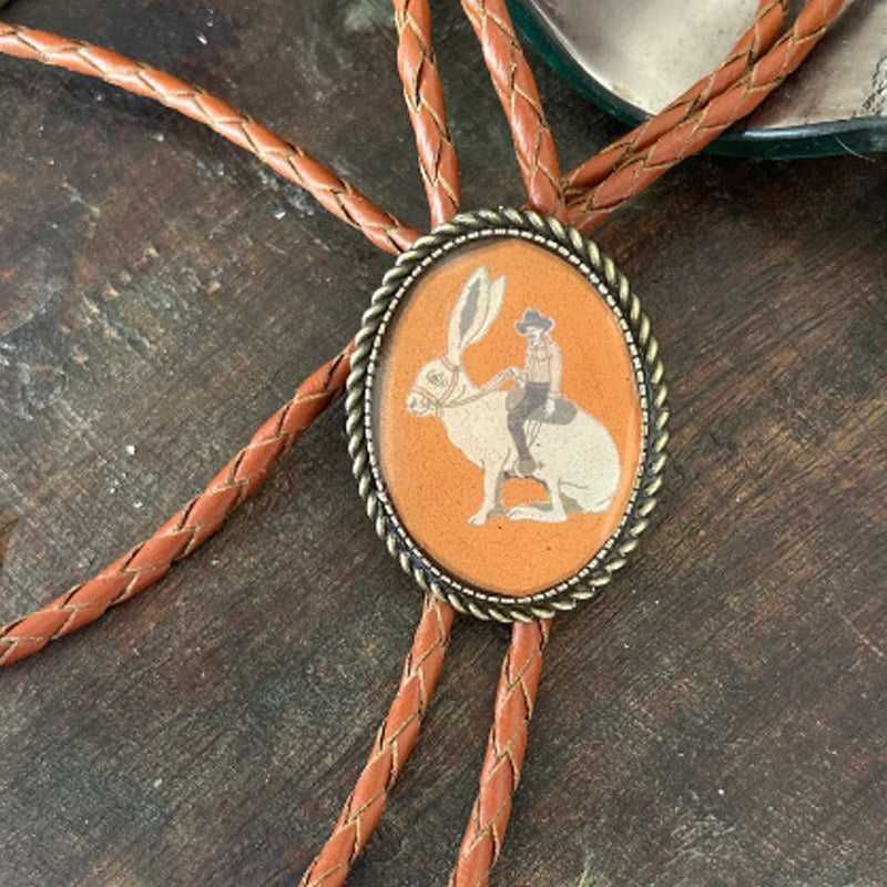 Unique novelty banjo frog bolo tie jewelry, a charming unisex western style statement piece accessory.