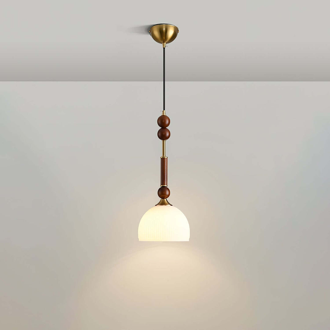 Elegant Glass Pendant Lamp with Wooden & Brass Accents