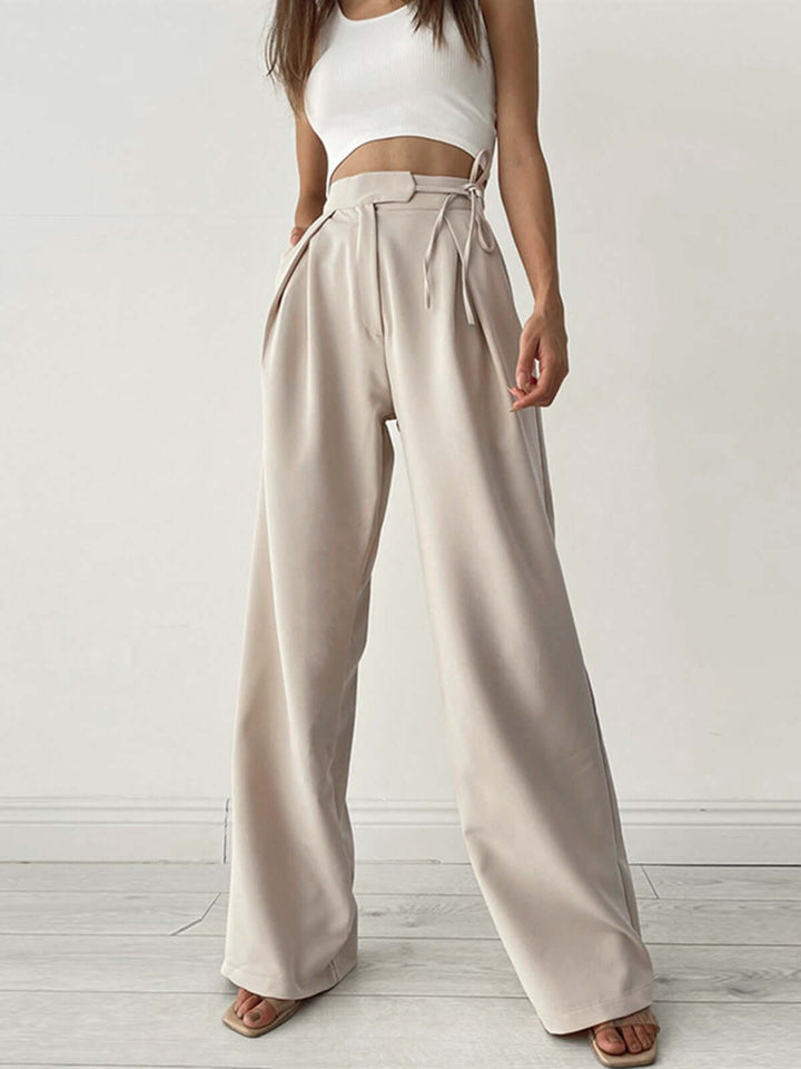 Women's Wide Leg Palazzo Trousers - Pleated High Waist