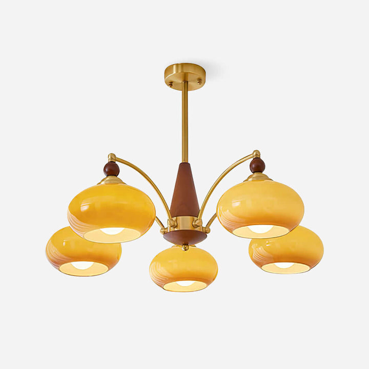 Retro Wood & Brass Chandelier