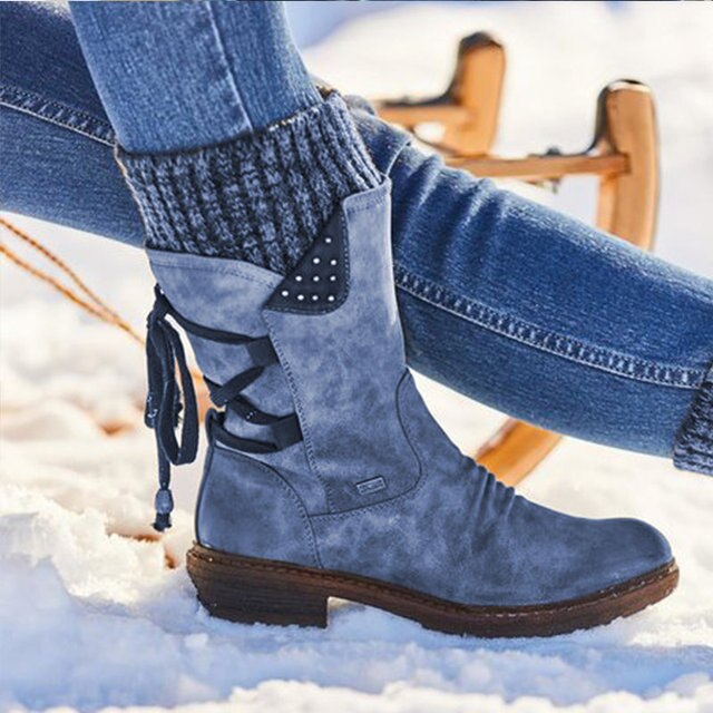 Stylish Bianca mid-calf snow boots, perfect women's winter fashion footwear for snowy days.