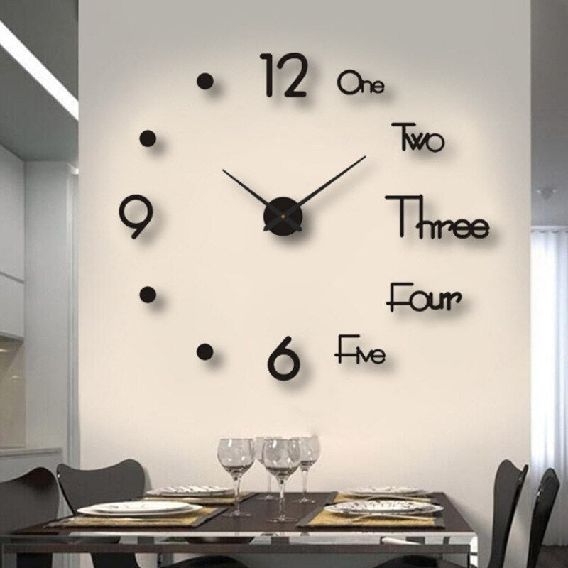 "Black Quartz Wall Clock with sleek design; enhances home decor; modern artistic style; perfect for living room or office."