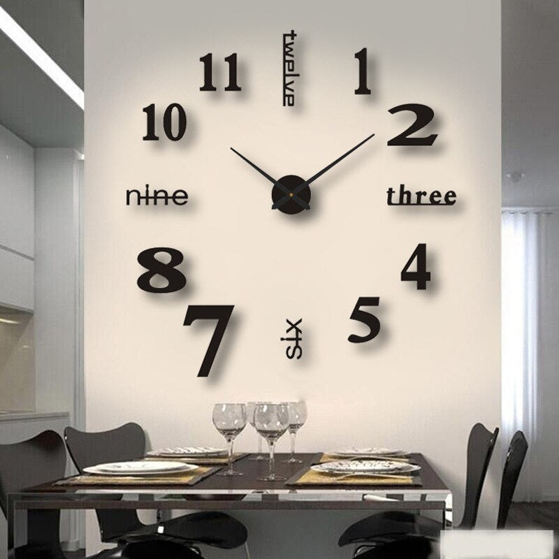 "Black Quartz Wall Clock with sleek design; enhances home decor; modern artistic style; perfect for living room or office."