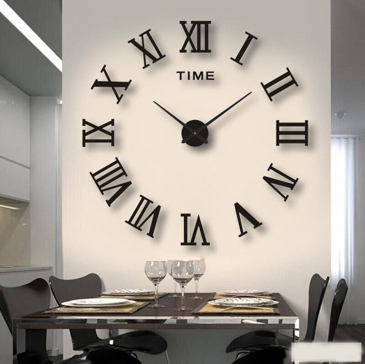 "Black Quartz Wall Clock with sleek design; enhances home decor; modern artistic style; perfect for living room or office."