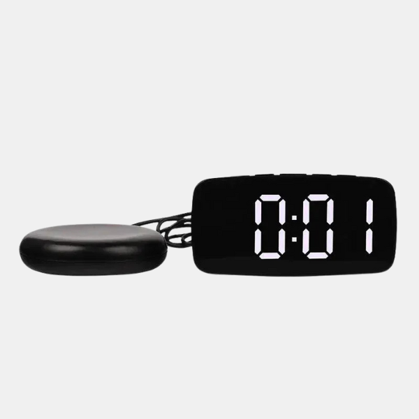 Black unisex vibrating alarm clock with powerful bed shaker for heavy sleepers & deep sleep.
