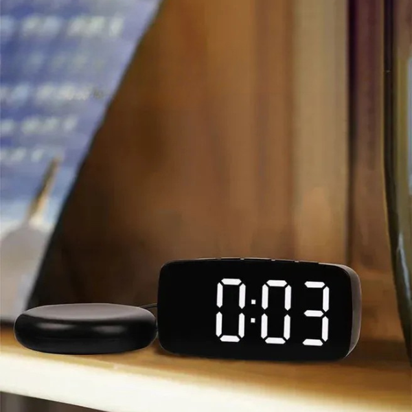 Vibrating alarm clock with large display & corded bed shaker ensures heavy sleepers wake up.