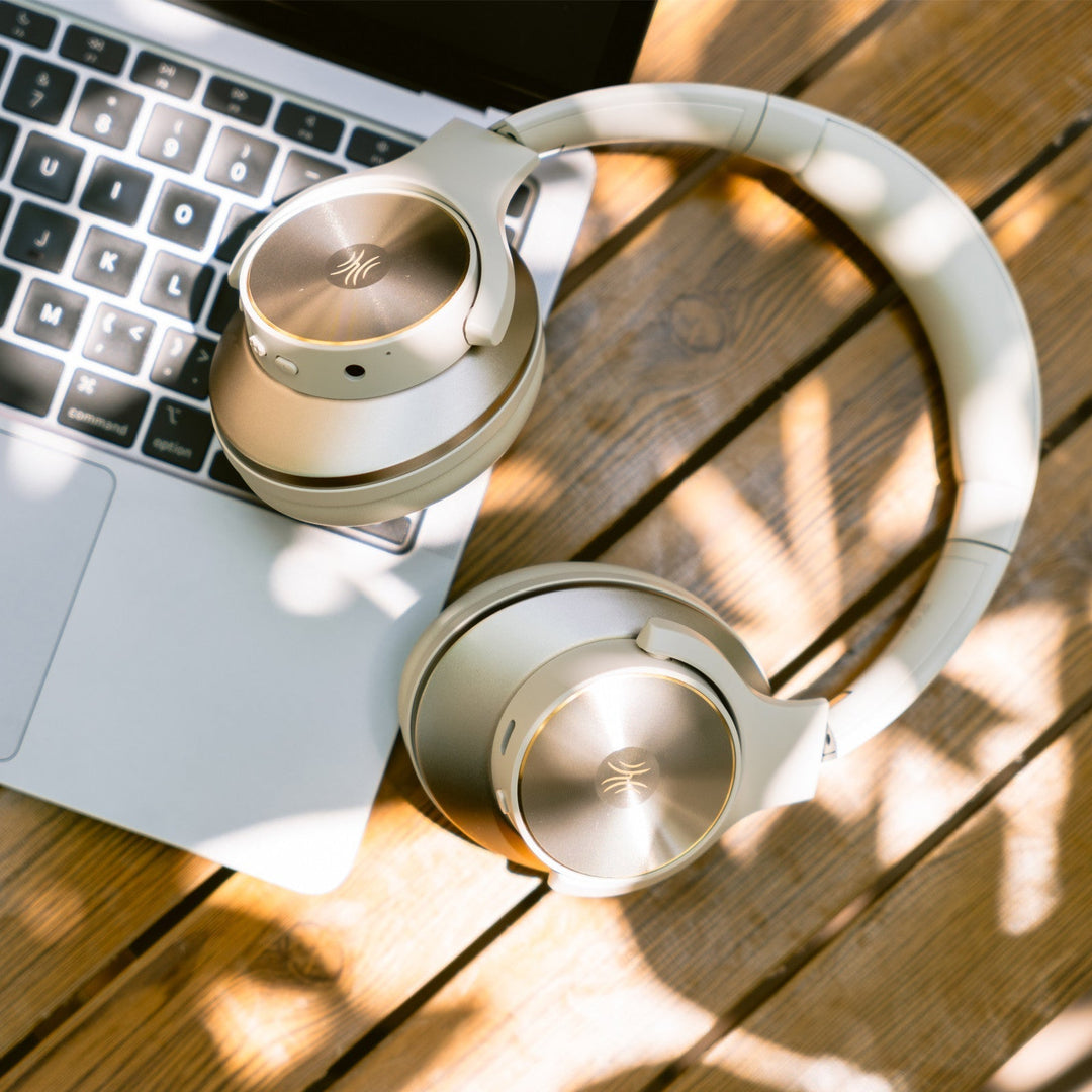 Black wireless over-ear headphones with Bluetooth and hybrid active noise cancellation, featuring memory foam earcups and USB