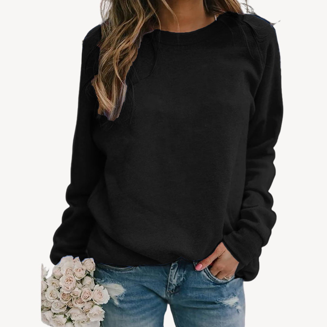 Black Women's Cotton Crewneck Casual Sweatshirt with relaxed fit, ideal for versatile everyday wear and layering.