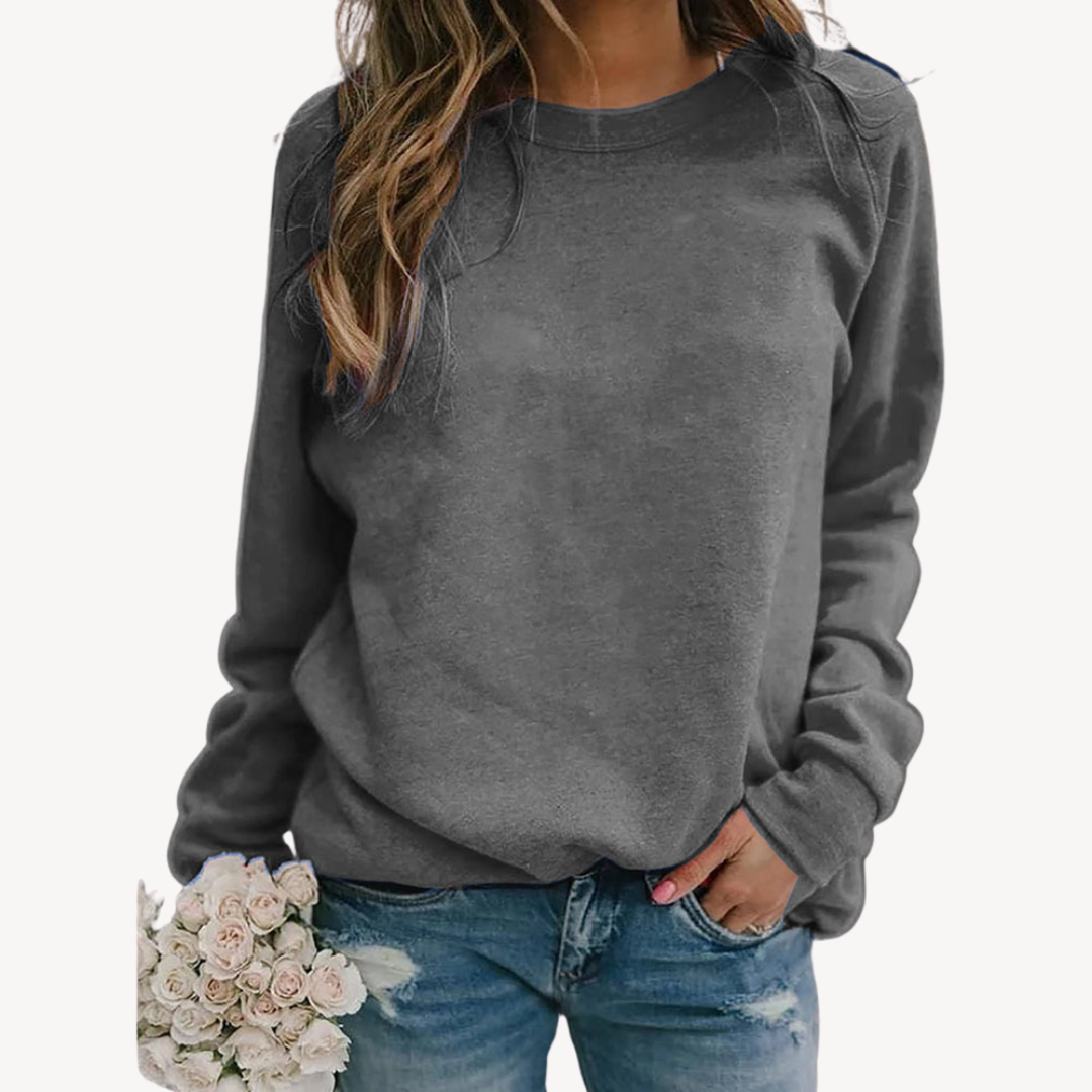 Black Women's Cotton Crewneck Casual Sweatshirt with relaxed fit, ideal for versatile everyday wear and layering.
