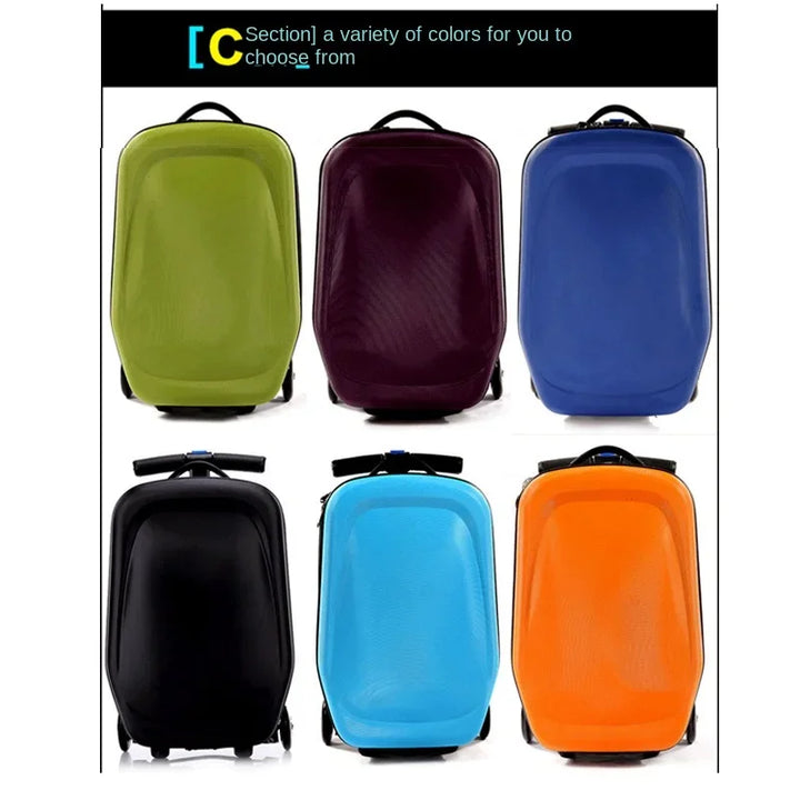 Durable kids' scooter suitcase with smooth spinner wheels, ensuring easy navigation for children & teens.