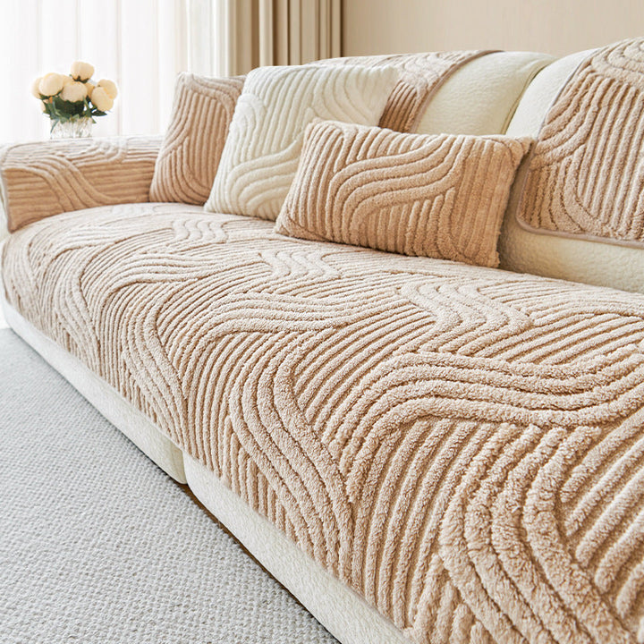 Bohemian non-slip plush sofa cover with vibrant colors and anti-slip design, perfect for stylish living room decor.