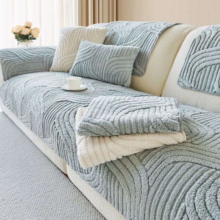 Bohemian non-slip plush sofa cover with vibrant colors and anti-slip design, perfect for stylish living room decor.