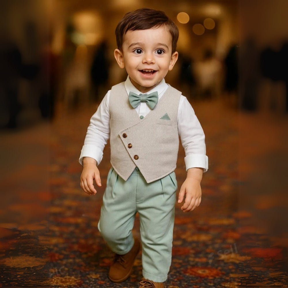 Boys' 3-piece formal suit with bow tie for weddings, parties & special occasions. Gentleman kids' attire.