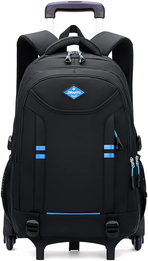 Boys' multi-pocket rolling school backpack, convertible trolley bag with durable wheels & ample storage.