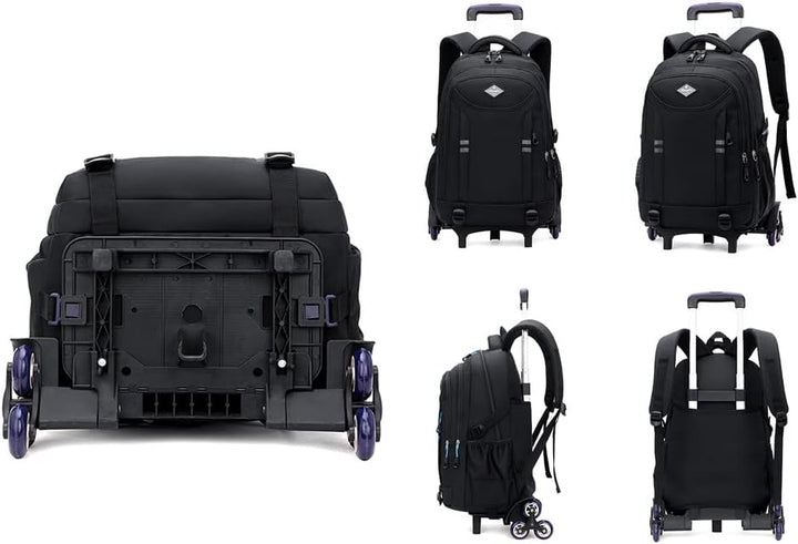 Durable boys' rolling school backpack; multi-pocket design, convertible trolley for easy travel & school use.