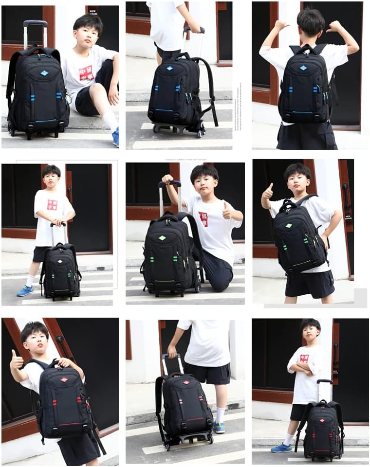 Boys' multi-pocket rolling school backpack, a durable convertible trolley bag perfect for school & travel.