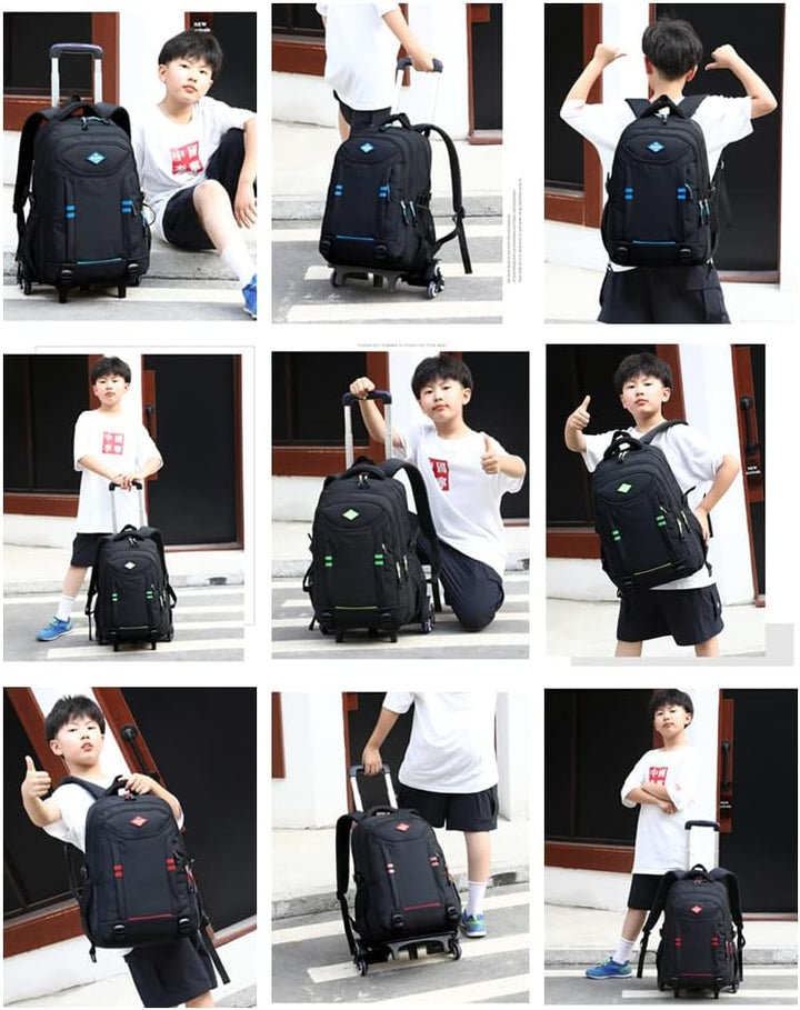 Boys' multi-pocket rolling school backpack, a durable convertible trolley bag perfect for school & travel.