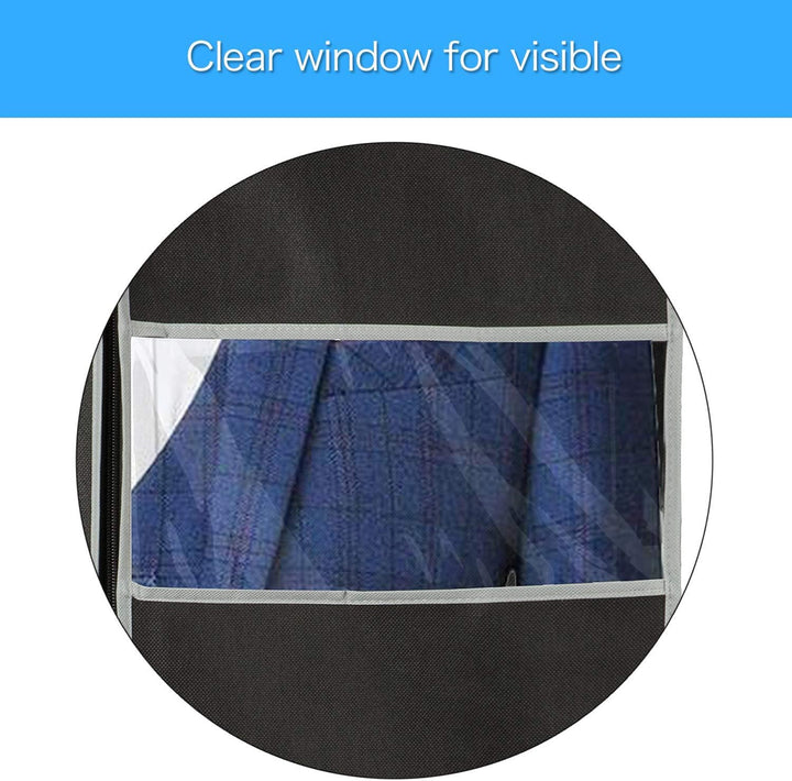 Set of breathable garment bags protecting suits, dresses & apparel from dust. Ideal for closet & travel.