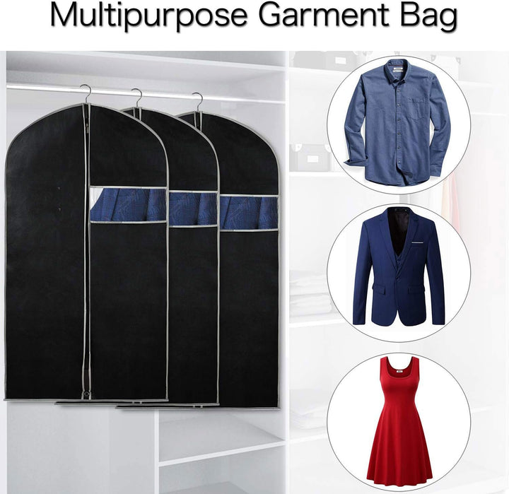 Durable, breathable garment cover set with transparent window for easy identification & apparel protection.