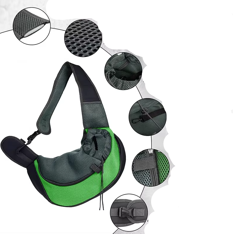 "Breathable pet carrier shoulder bag, grey with padded strap, for small dogs and cats, perfect for travel and comfort."