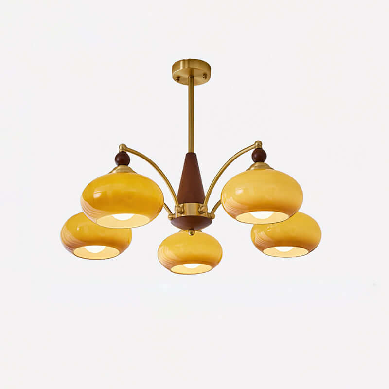 Retro Wood & Brass Chandelier