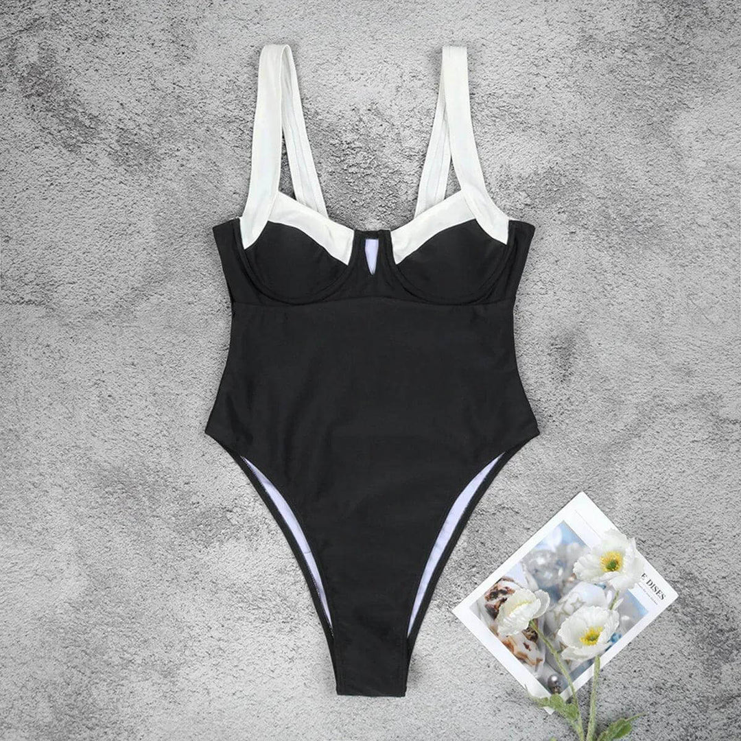 Elegant Women's Monochrome One-Piece Swimsuit