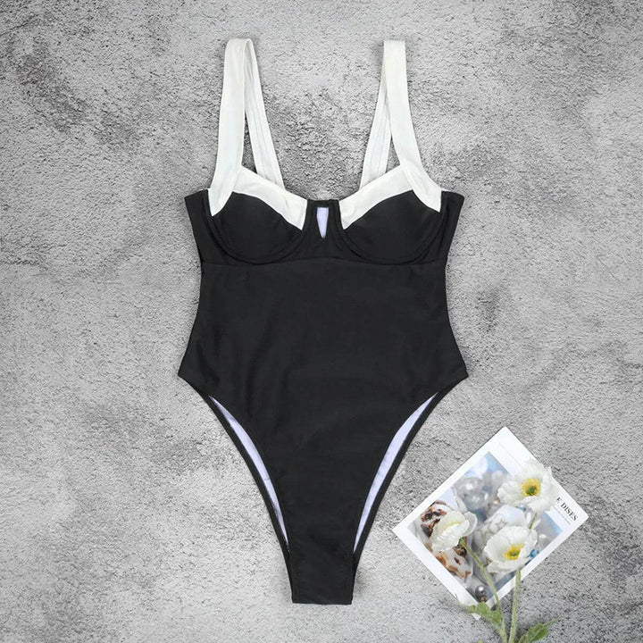 Elegant Women's Monochrome One-Piece Swimsuit