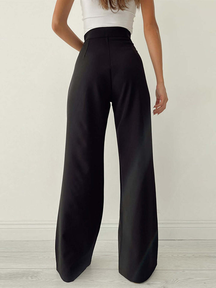 Women's Wide Leg Palazzo Trousers - Pleated High Waist