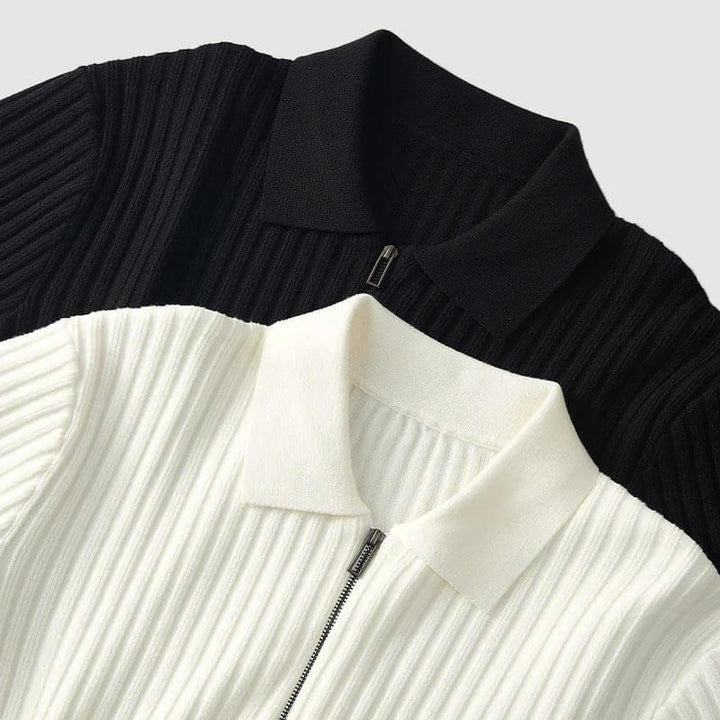 Men's Ribbed Half-Zip Knit Polo Sweater