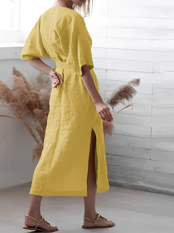 Wrap Dress with V-Neckline and Belt