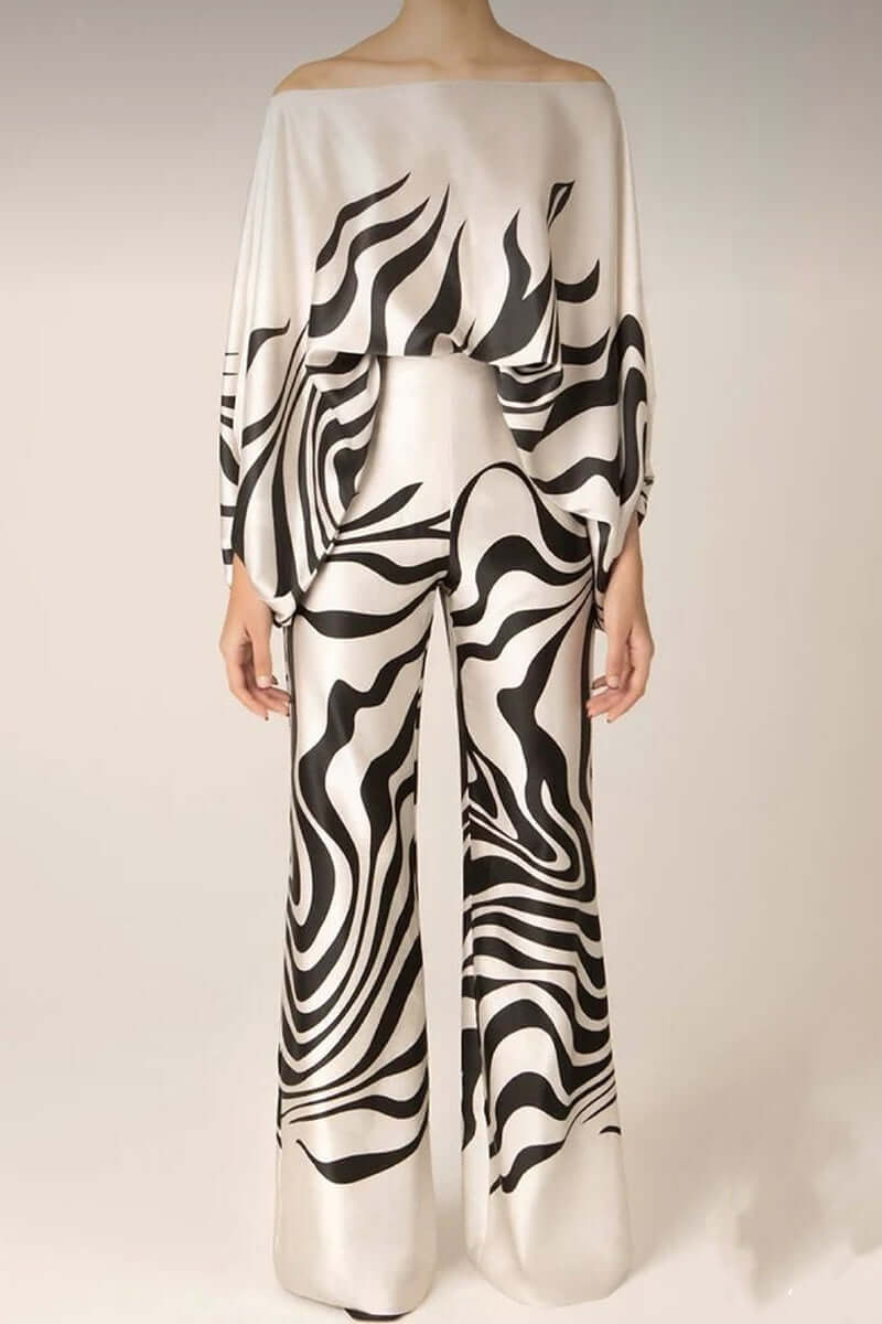 Women's Printed Off-Shoulder Long Sleeve Two-Piece Set