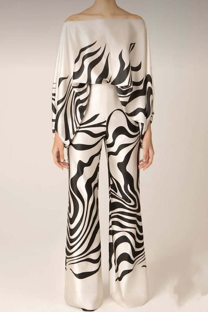 Women's Printed Off-Shoulder Long Sleeve Two-Piece Set