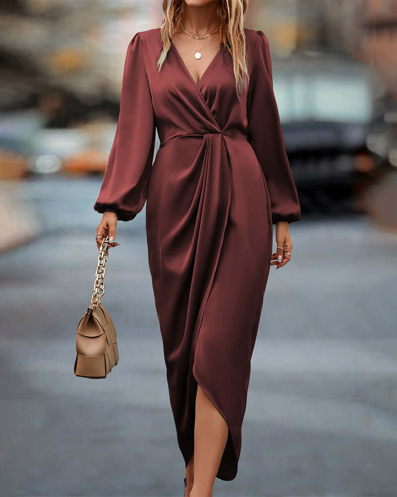 Women's V-Neck Lantern Sleeve Dress