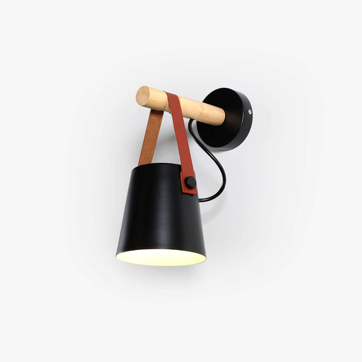Conical Wooden Wall Light with Leather Strap